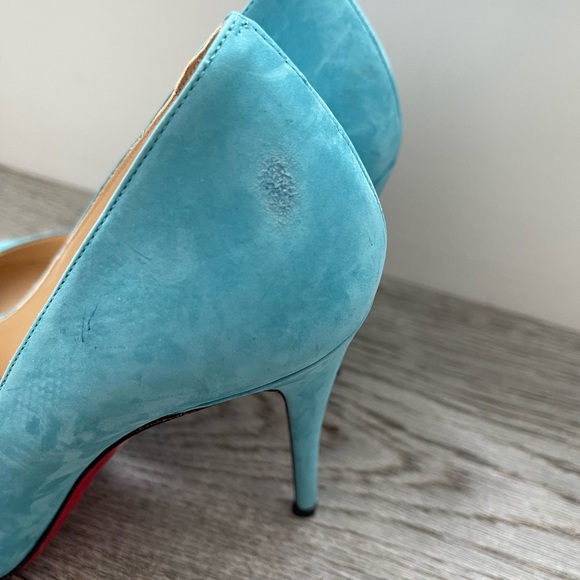 Christian Louboutin Baby Blue Suede round Toe High Heels Shoes 37 7 - Picture 4 of 14